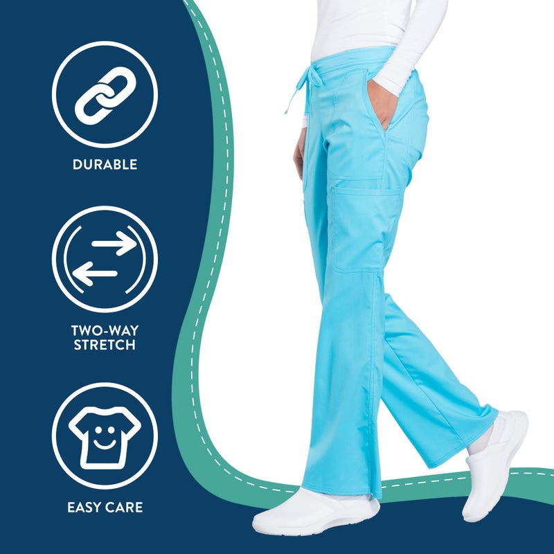 Cherokee Scrubs for Women Mid Rise Moderate Flare Drawstring Pant with 5 Pockets, Ultra Soft & Breathable Fabric - WW120, M, Turquoise - Image 4